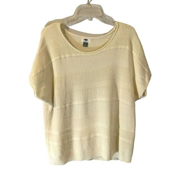 Old Navy Drop Shoulder Sweater Short Sleeve Cotton Knit Women's Size Large Ivory - Picture 1 of 10
